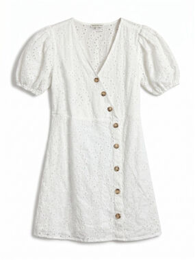 Anthropologie MOON RIVER White Eyelet Puff Short Sleeves Mini Dress, Sz M